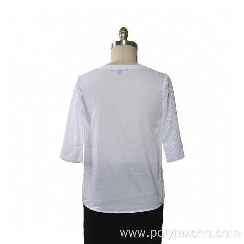 Ladies Blouse Short Sleeve Cotton Embroidery